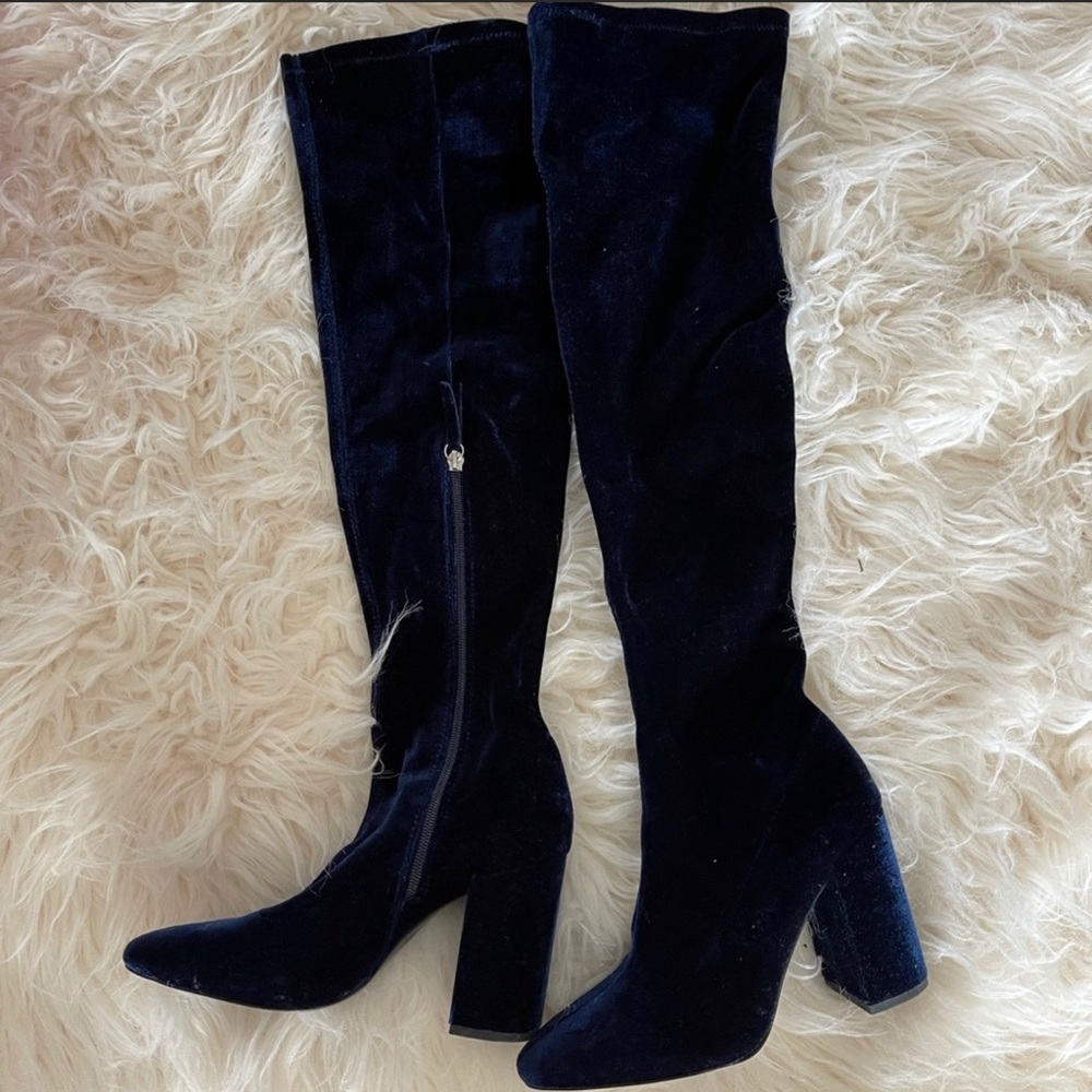 Zara blue velvet over the knee boots sz 39